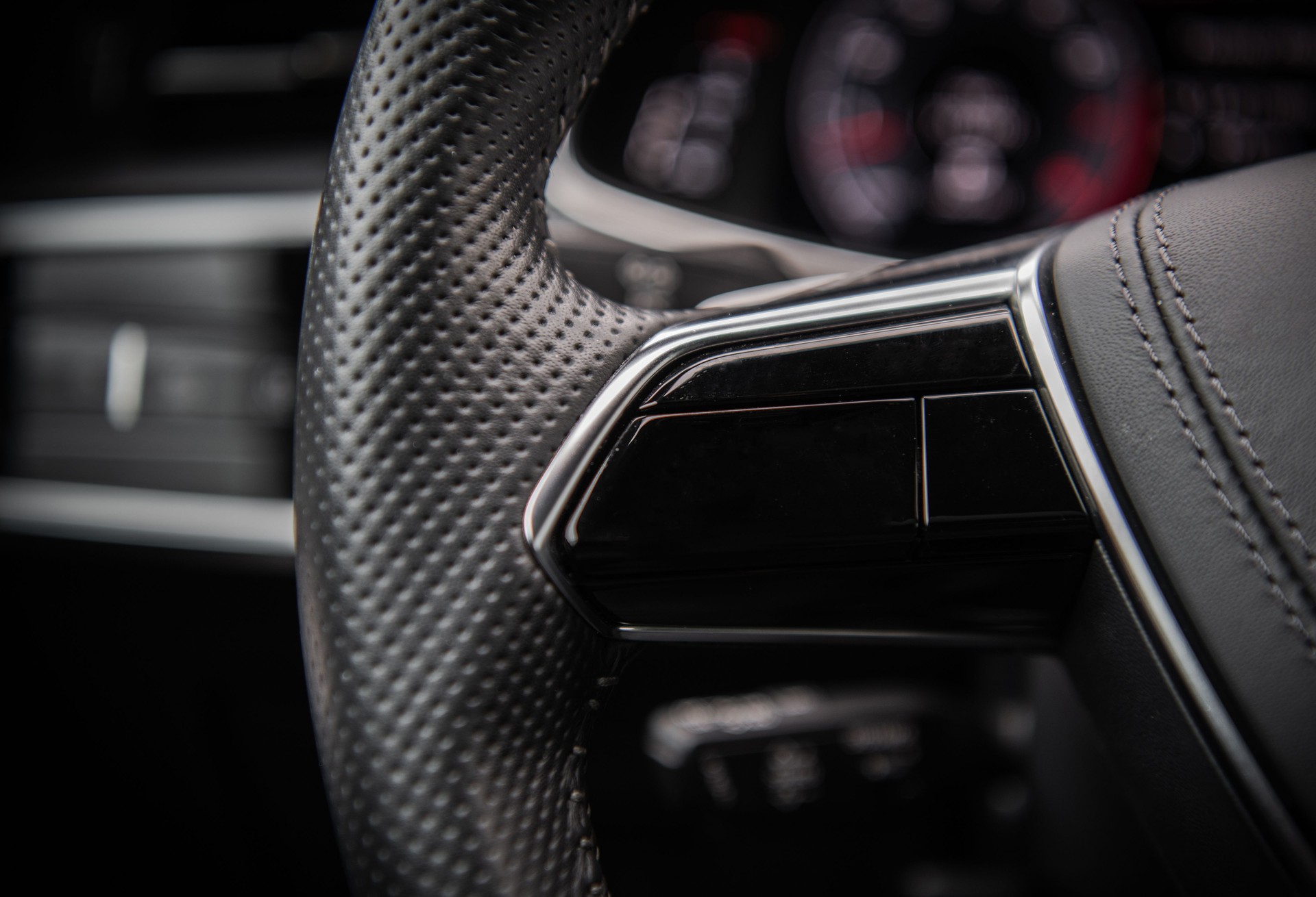 Modern Car Steering Wheel Close Up
